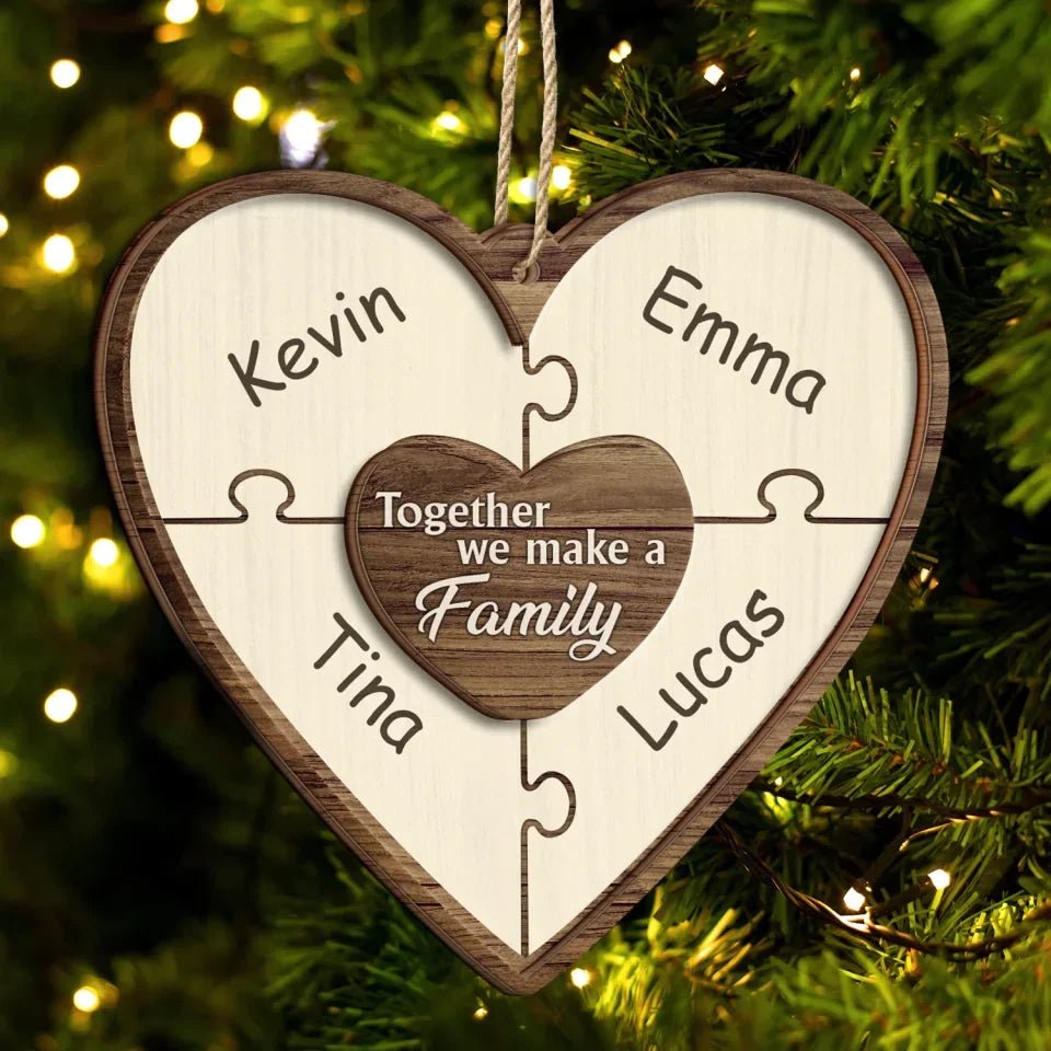 Christmas Puzzle Together We Make A Family - Gift For Family - Personalized 2 - Layered Wooden Ornament 723963 - DiyGiftly