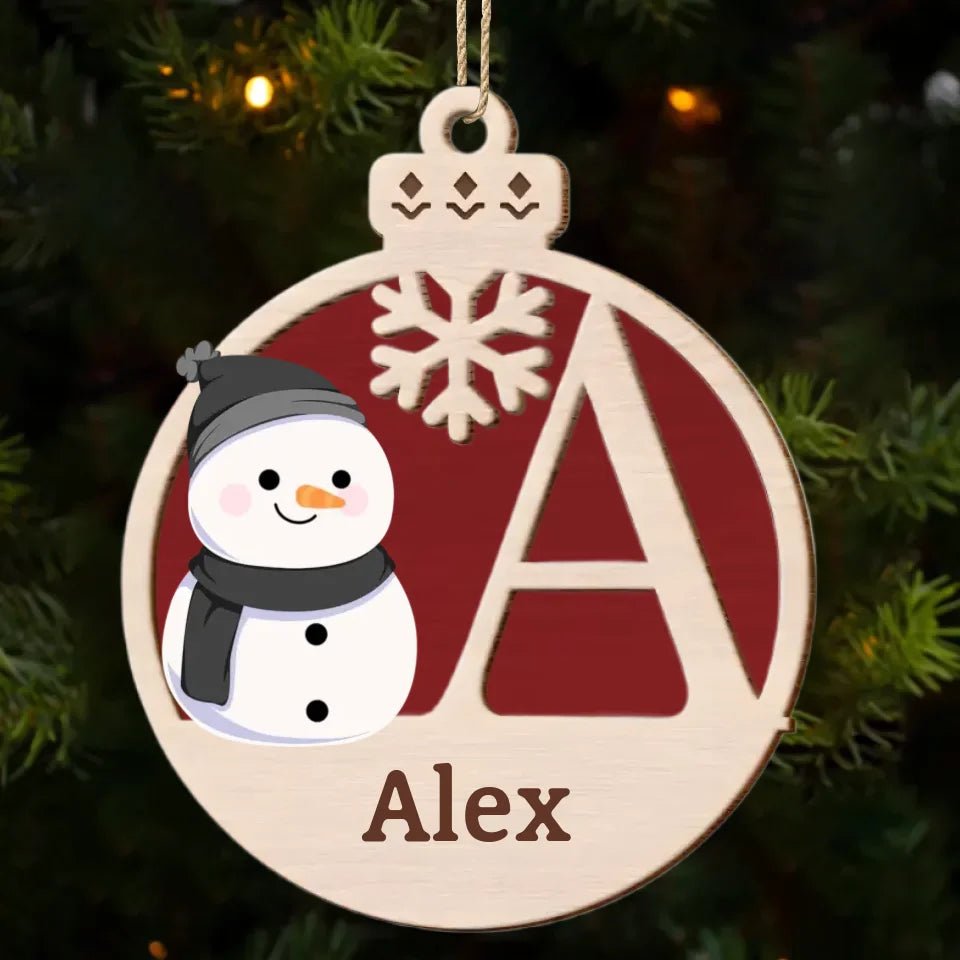 Christmas Snowman Monogram - Personalized 2 - Layered Wooden Ornament 723005 - DiyGiftly