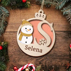 Christmas Snowman Monogram - Personalized 2 - Layered Wooden Ornament 723005 - DiyGiftly