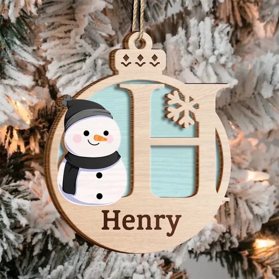 Christmas Snowman Monogram - Personalized 2 - Layered Wooden Ornament 723005 - DiyGiftly