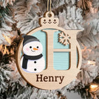 Christmas Snowman Monogram - Personalized 2 - Layered Wooden Ornament 723005 - DiyGiftly