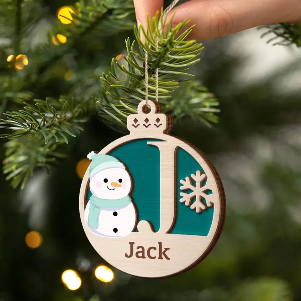 Christmas Snowman Monogram - Personalized 2 - Layered Wooden Ornament 723005 - DiyGiftly