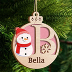 Christmas Snowman Monogram - Personalized 2 - Layered Wooden Ornament 723005 - DiyGiftly