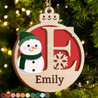 Christmas Snowman Monogram - Personalized 2 - Layered Wooden Ornament 723005 - DiyGiftly