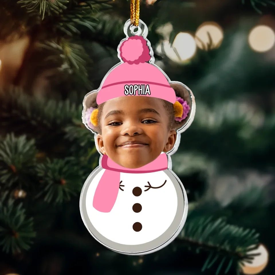 Christmas Snowman With Kids - Personalized Acrylic Photo Ornament 683267 - DiyGiftly
