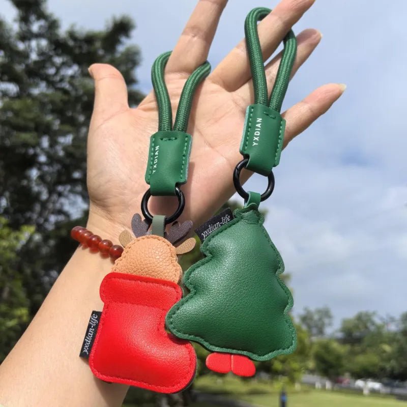 Christmas Tree Christmas Stocking Hanging PU Leather Keychain Christmas Ornaments - DiyGiftly