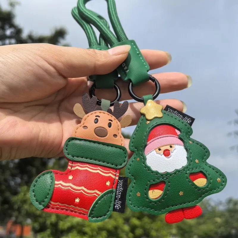 Christmas Tree Christmas Stocking Hanging PU Leather Keychain Christmas Ornaments - DiyGiftly