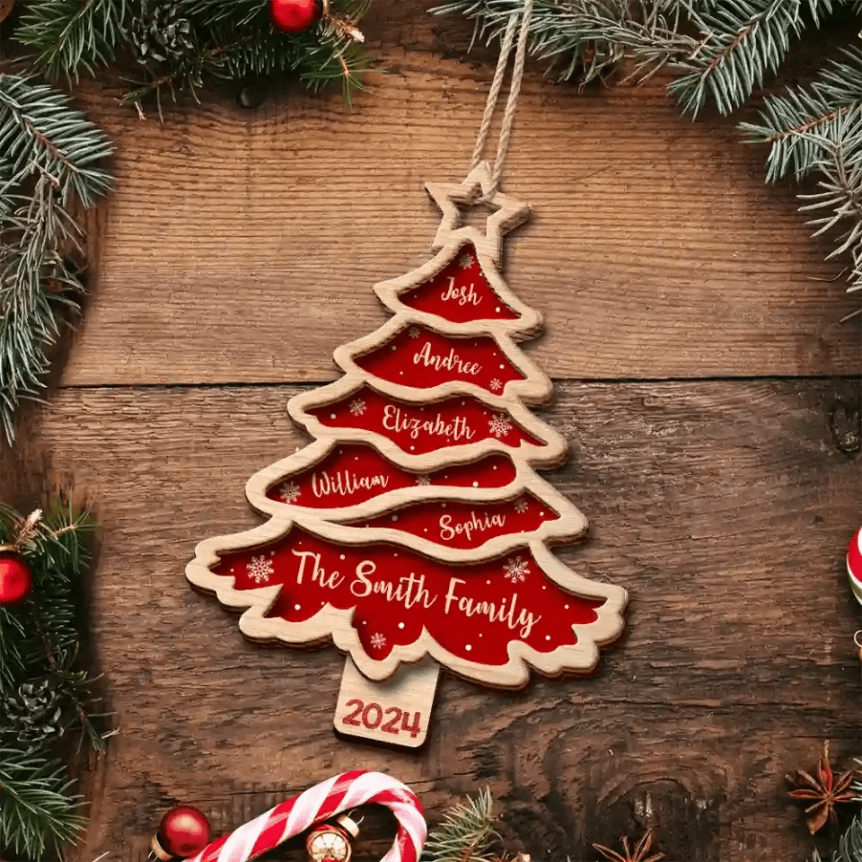 Christmas Tree Family Bestie Custom Names Version 3 - Personalized 2 - Layered Wooden Ornament 688081 - DiyGiftly