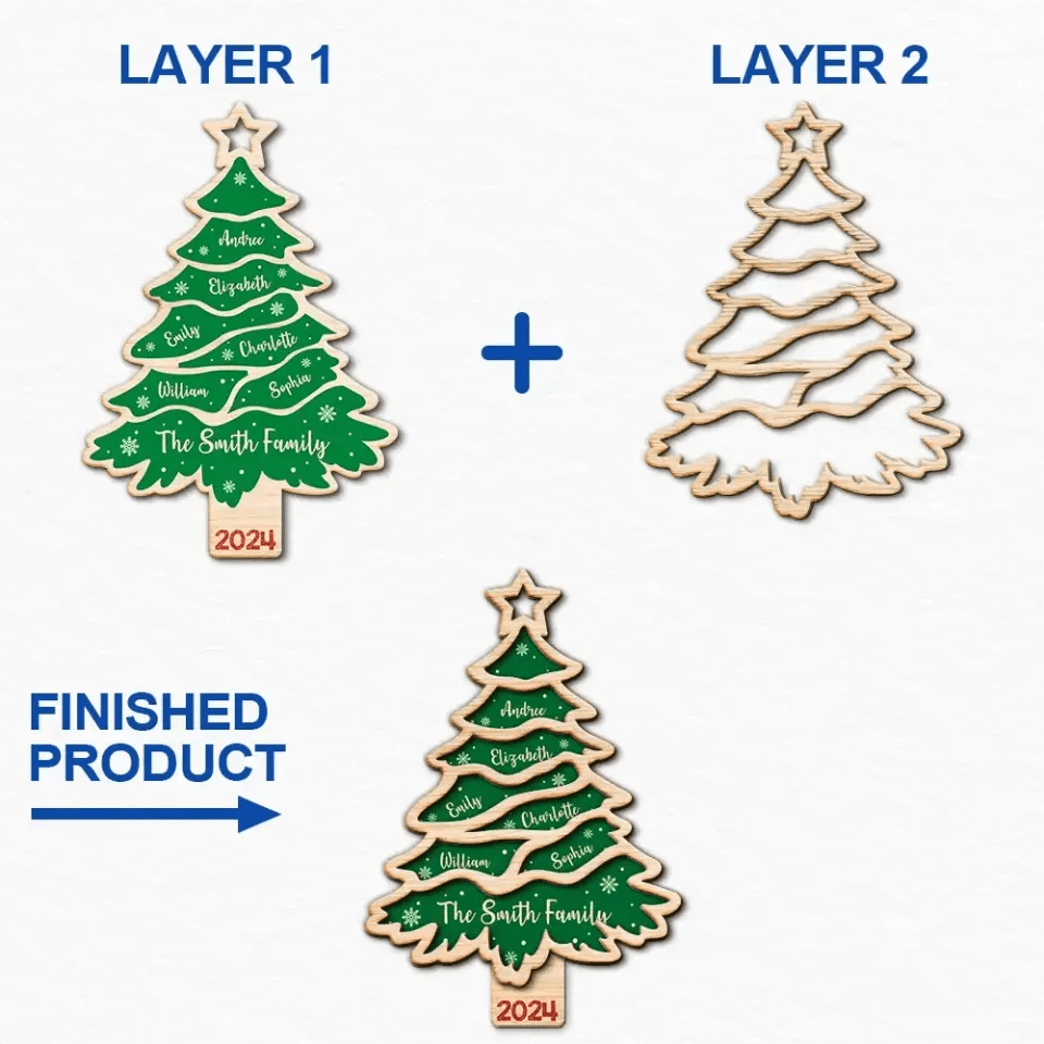 Christmas Tree Family Bestie Custom Names Version 3 - Personalized 2 - Layered Wooden Ornament 688081 - DiyGiftly
