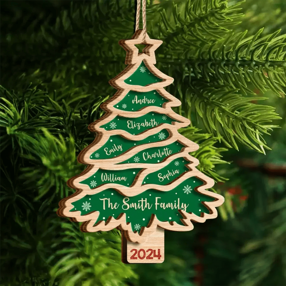 Christmas Tree Family Bestie Custom Names Version 3 - Personalized 2 - Layered Wooden Ornament 688081 - DiyGiftly