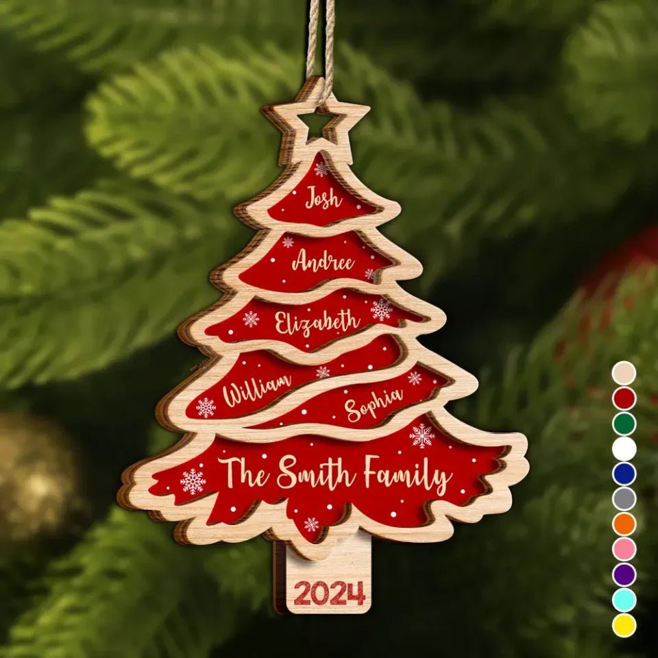 Christmas Tree Family Bestie Custom Names Version 3 - Personalized 2 - Layered Wooden Ornament 688081 - DiyGiftly
