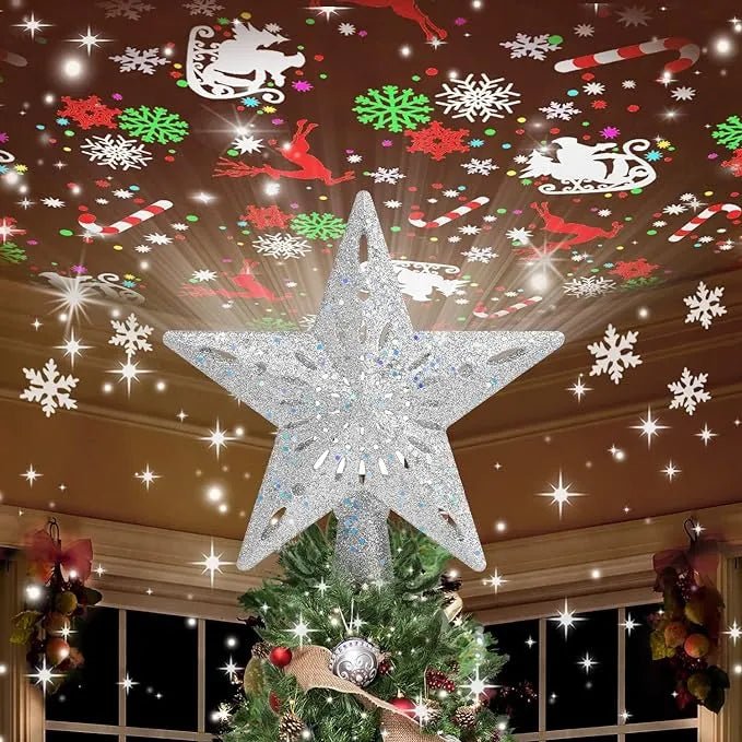 Christmas Tree Topper Star Lighted With 6 Projection Modes Christmas Star Tree Topper With Led Rotating Lights Gold Tree Topper - DiyGiftly