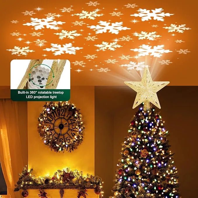 Christmas Tree Topper Star Lighted With 6 Projection Modes Christmas Star Tree Topper With Led Rotating Lights Gold Tree Topper - DiyGiftly