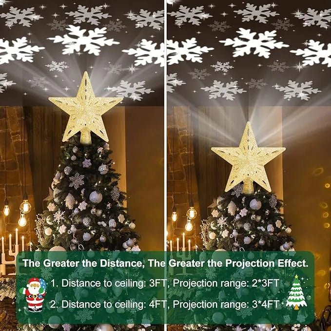 Christmas Tree Topper Star Lighted With 6 Projection Modes Christmas Star Tree Topper With Led Rotating Lights Gold Tree Topper - DiyGiftly