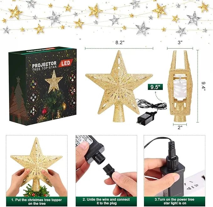 Christmas Tree Topper Star Lighted With 6 Projection Modes Christmas Star Tree Topper With Led Rotating Lights Gold Tree Topper - DiyGiftly