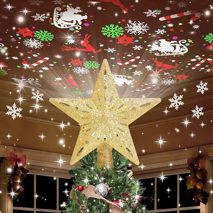 Christmas Tree Topper Star Lighted With 6 Projection Modes Christmas Star Tree Topper With Led Rotating Lights Gold Tree Topper - DiyGiftly