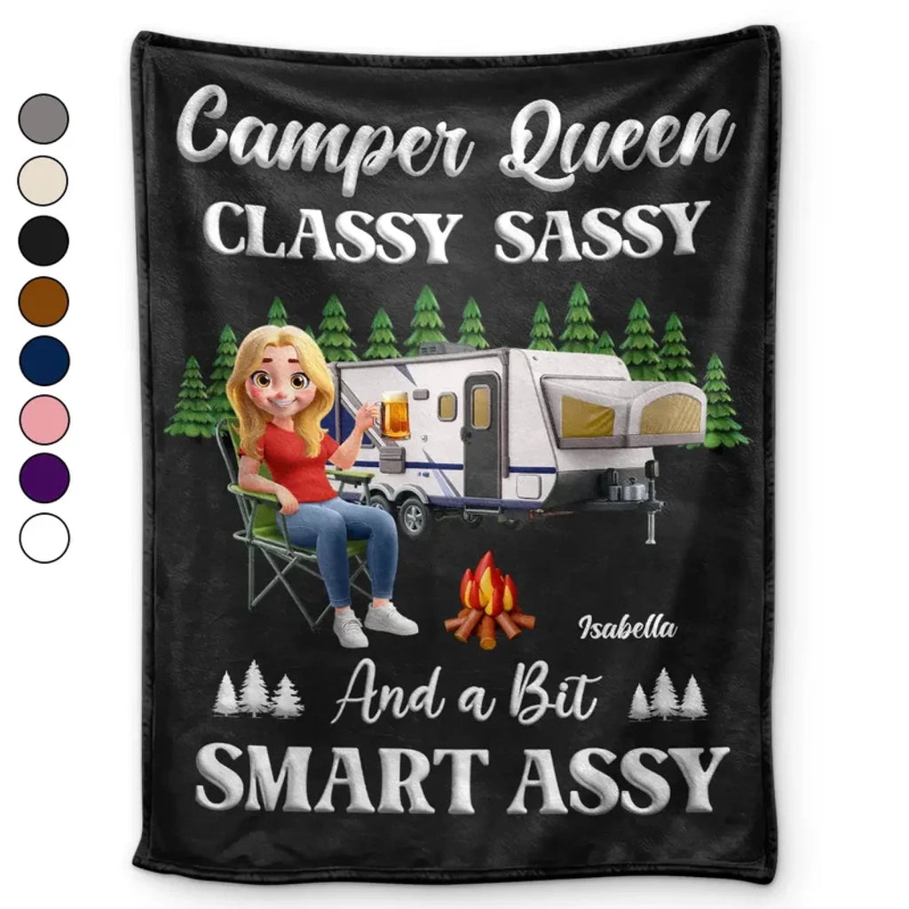 Classy Sassy Camper Queen - Personalized Fleece/Sherpa Camping Blanket 1073903 - DiyGiftly