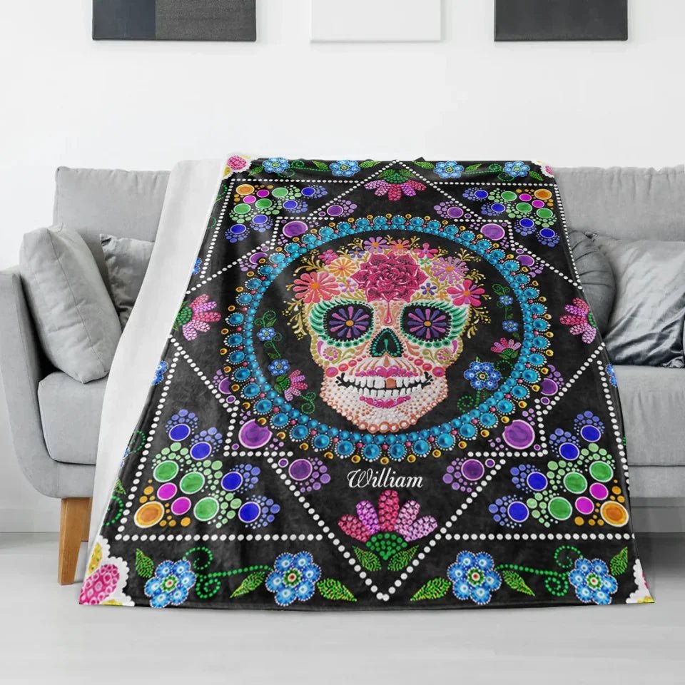 Colorful Sugar Skull - Personalized Skull Blanket 749054 - DiyGiftly