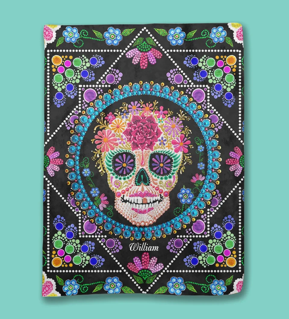 Colorful Sugar Skull - Personalized Skull Blanket 749054 - DiyGiftly