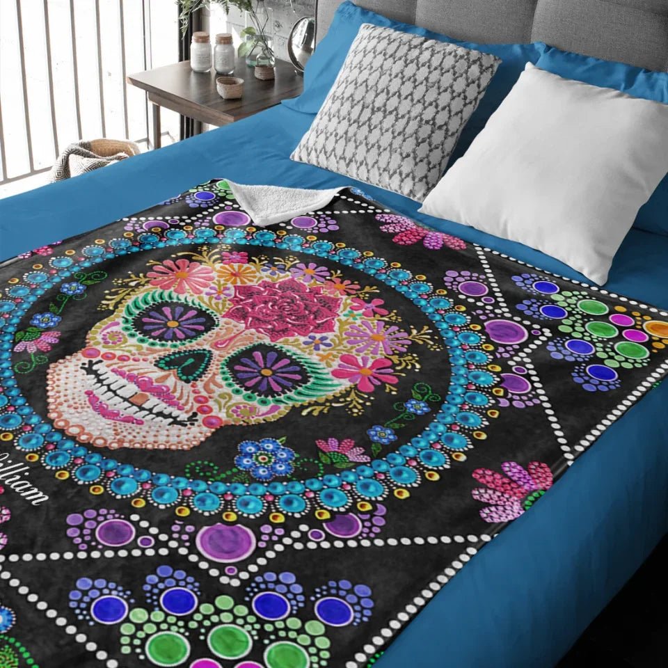 Colorful Sugar Skull - Personalized Skull Blanket 749054 - DiyGiftly