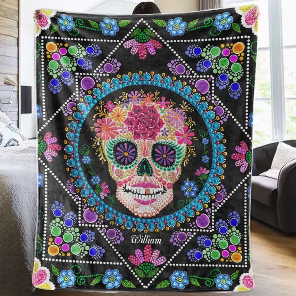 Colorful Sugar Skull - Personalized Skull Blanket 749054 - DiyGiftly