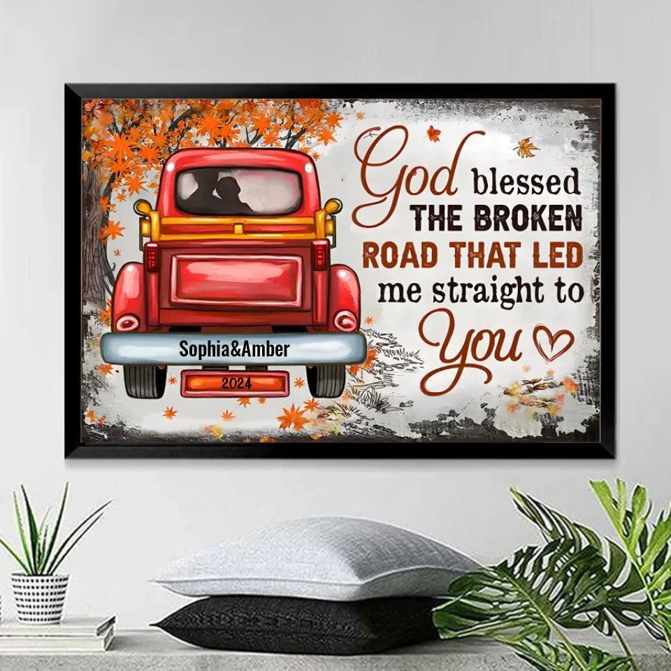 Couple Gift Husband Wife God Blessed The Broken Road Fall Leaves Custom Poster, Wedding Gift, Anniversary, Wall Art, Wall Decor 750031 - 750032 - DiyGiftly