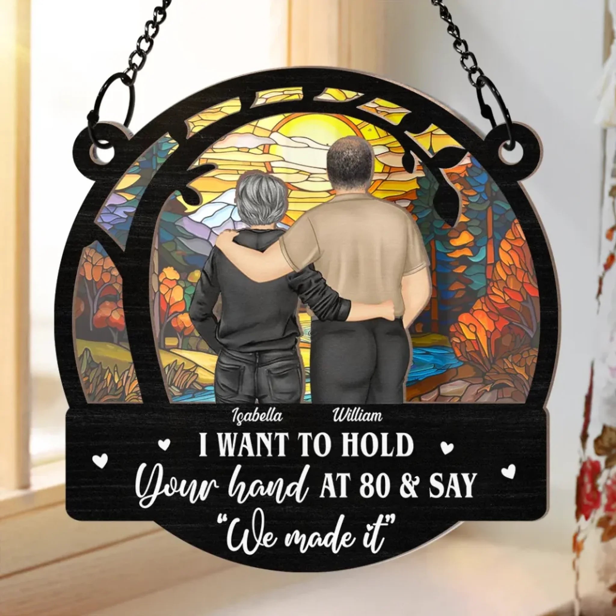Couple Hold Your Hand At 80 - Personalized Window Hanging Suncatcher Ornament 761285 - DiyGiftly