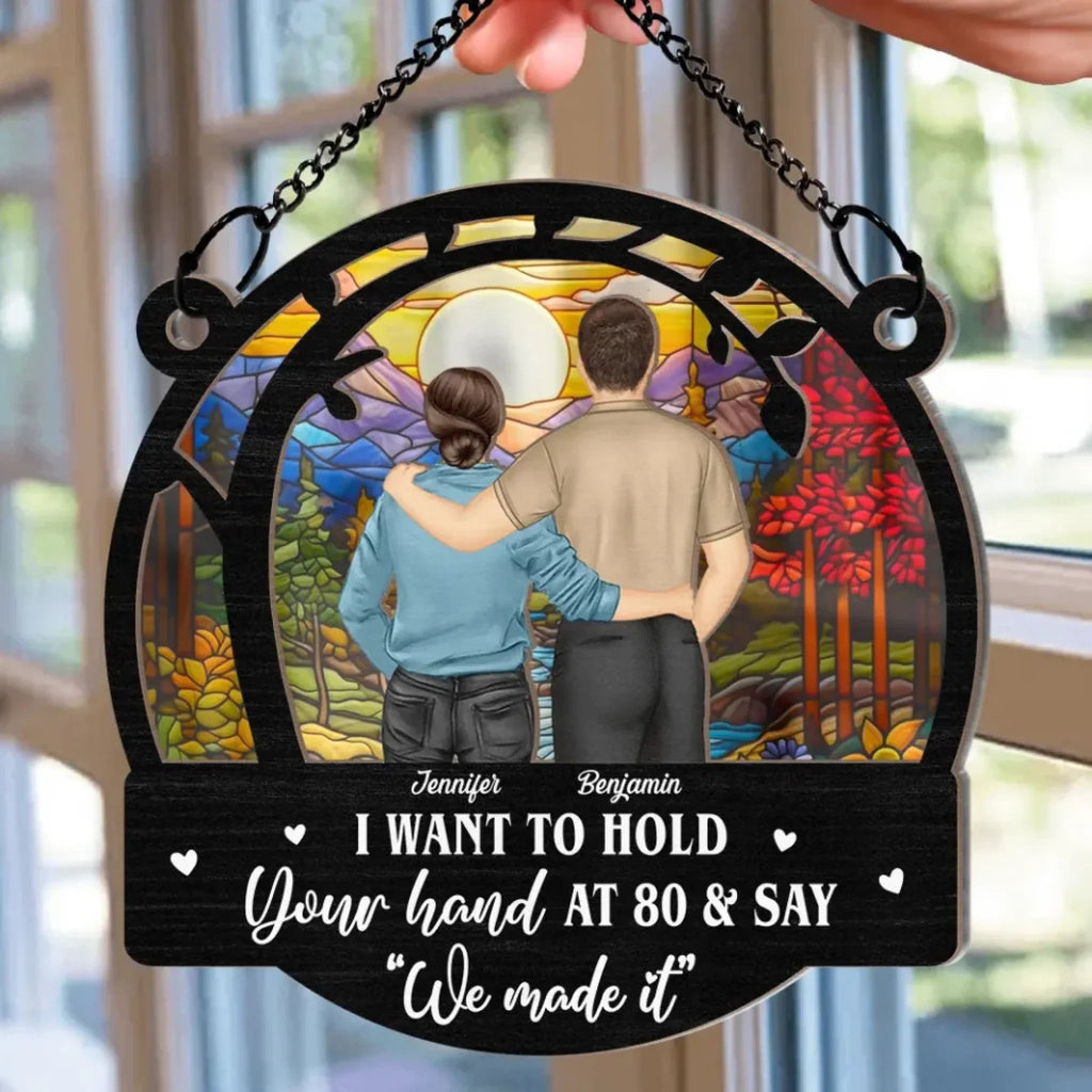 Couple Hold Your Hand At 80 - Personalized Window Hanging Suncatcher Ornament 761285 - DiyGiftly