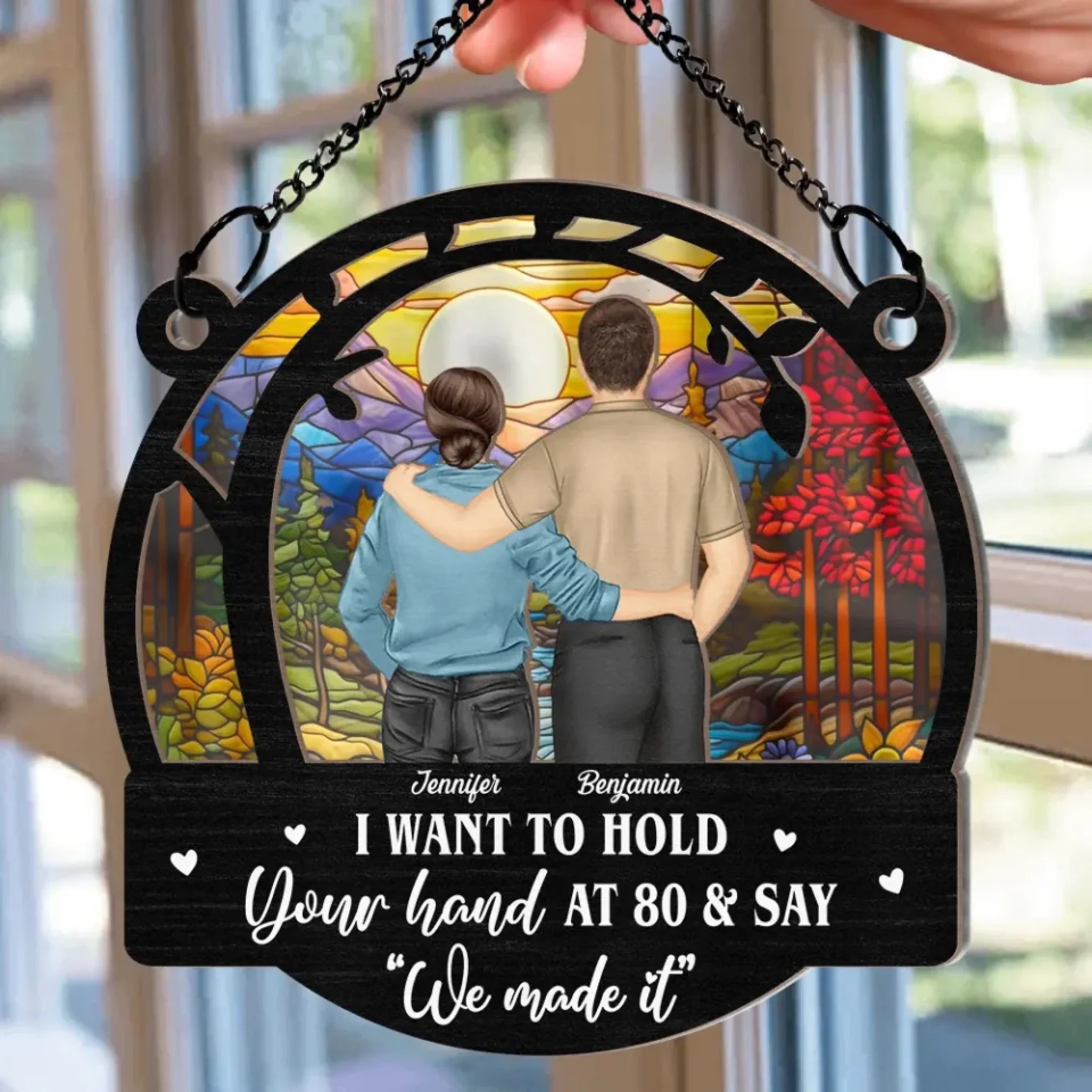 Couple Hold Your Hand At 80 - Personalized Window Hanging Suncatcher Ornament 761285 - DiyGiftly