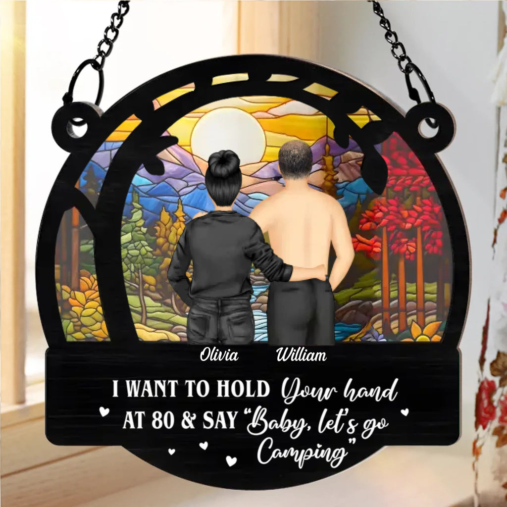 Couple Hold Your Hand At 80 - Personalized Window Hanging Suncatcher Ornament 761285 - DiyGiftly