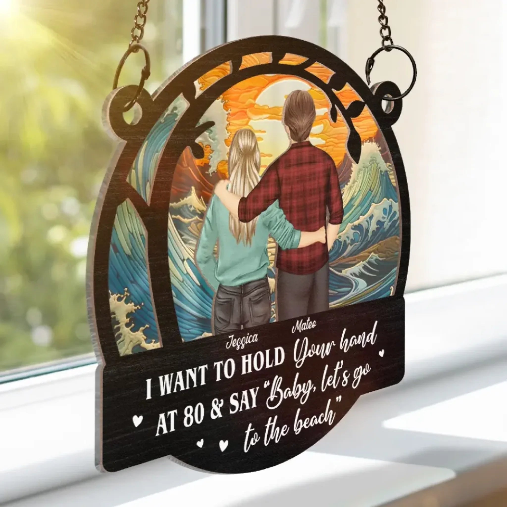 Couple Hold Your Hand At 80 - Personalized Window Hanging Suncatcher Ornament 761285 - DiyGiftly