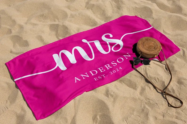 Couple Mr. Mrs. Beach Towel, Matching Custom Bath Towels, Groom Bride Towel, Personalized Honeymoon Gift, Newlywed Anniversary Wedding Gift 14590208 - DiyGiftly