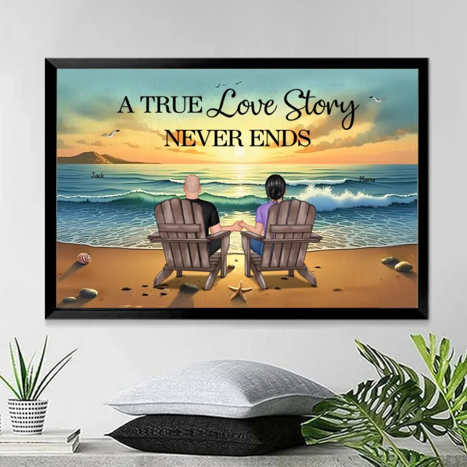 Couple Sitting Together Sunset Beach Landscape Personalized Poster - Gift For Couple 746193 - 746547 - DiyGiftly