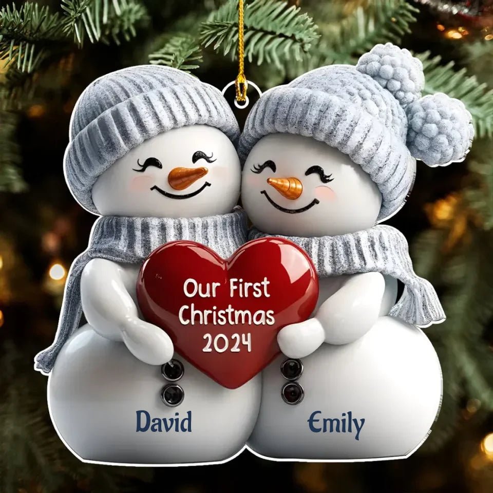 Couple Snowman First Christmas - Personalized Custom Acrylic Ornament 720913 - DiyGiftly
