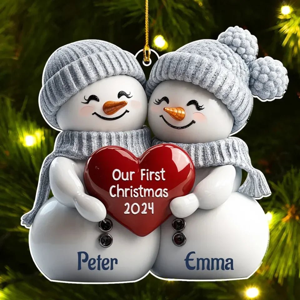 Couple Snowman First Christmas - Personalized Custom Acrylic Ornament 720913 - DiyGiftly