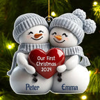 Couple Snowman First Christmas - Personalized Custom Acrylic Ornament 720913 - DiyGiftly
