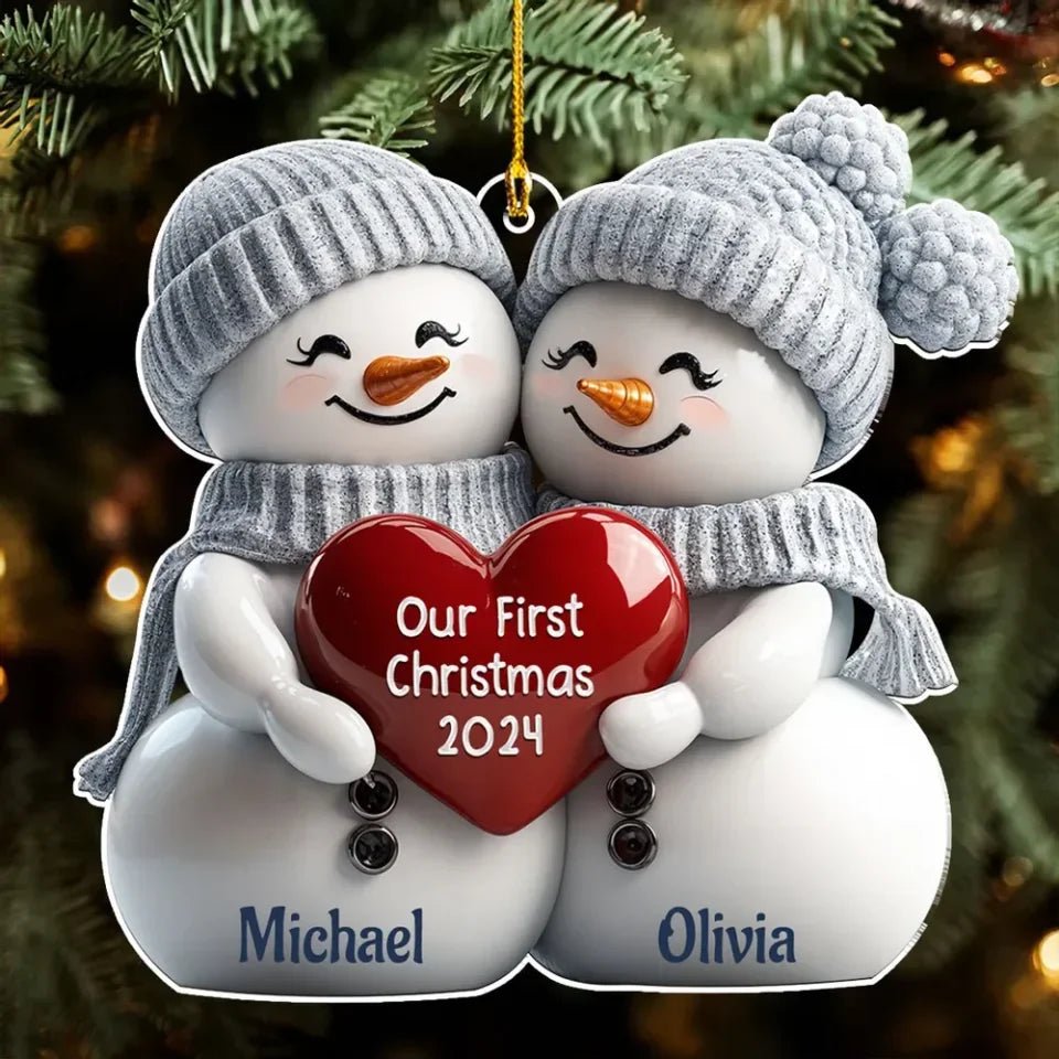 Couple Snowman First Christmas - Personalized Custom Acrylic Ornament 720913 - DiyGiftly