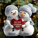 Couple Snowman First Christmas - Personalized Custom Acrylic Ornament 720913 - DiyGiftly
