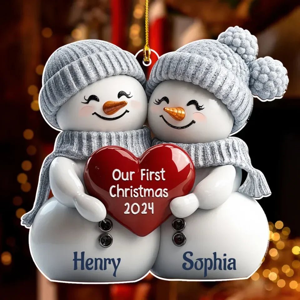 Couple Snowman First Christmas - Personalized Custom Acrylic Ornament 720913 - DiyGiftly
