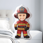 Custom Firefighter Pillow 3D Kids Face Ugly Pillow Personalized Fireman Outfit Design close view