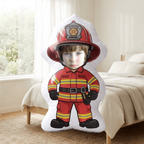 Custom Firefighter Pillow 3D Kids Face Ugly Pillow Personalized Fireman Outfit Design custom face detail