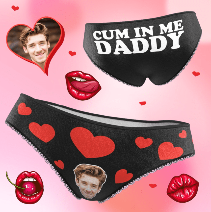 gifts for wife Covered in Kisses and Red Hearts - Custom Face Panties, Personalized Photo Underwear, Playful Couple Surprise