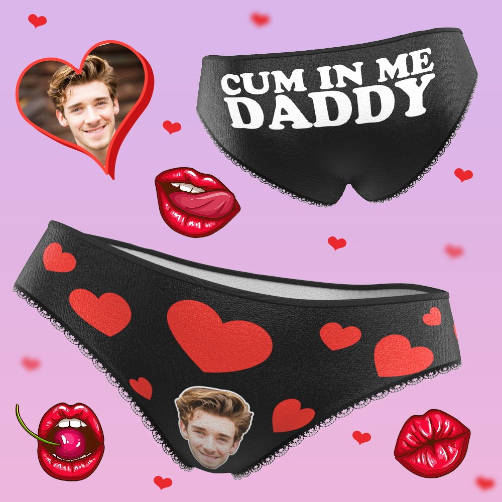 gifts for wife Covered in Kisses and Red Hearts - Custom Face Panties, Personalized Photo Underwear, Playful Couple Surprise
