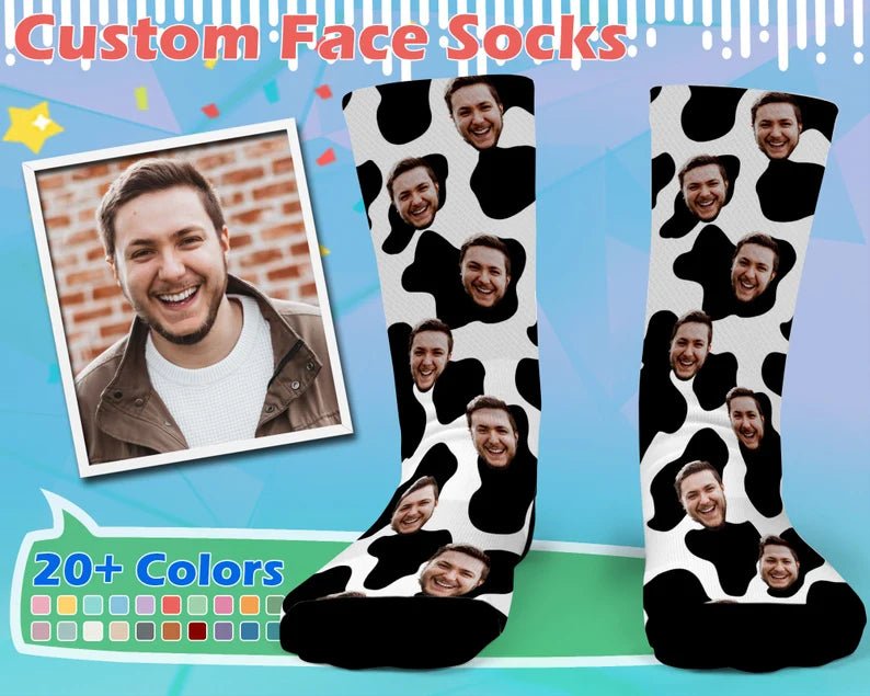 Cow Print, Customized Face Socks, Put Any Face On socks, Personalized Photo Socks, Cow Pattern Socks, Face On Socks,Chirstmas Gift 24771840 - DiyGiftly
