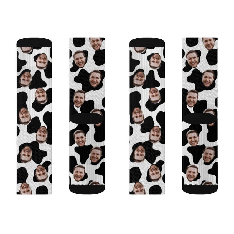 Cow Print, Customized Face Socks, Put Any Face On socks, Personalized Photo Socks, Cow Pattern Socks, Face On Socks,Chirstmas Gift 24771840 - DiyGiftly