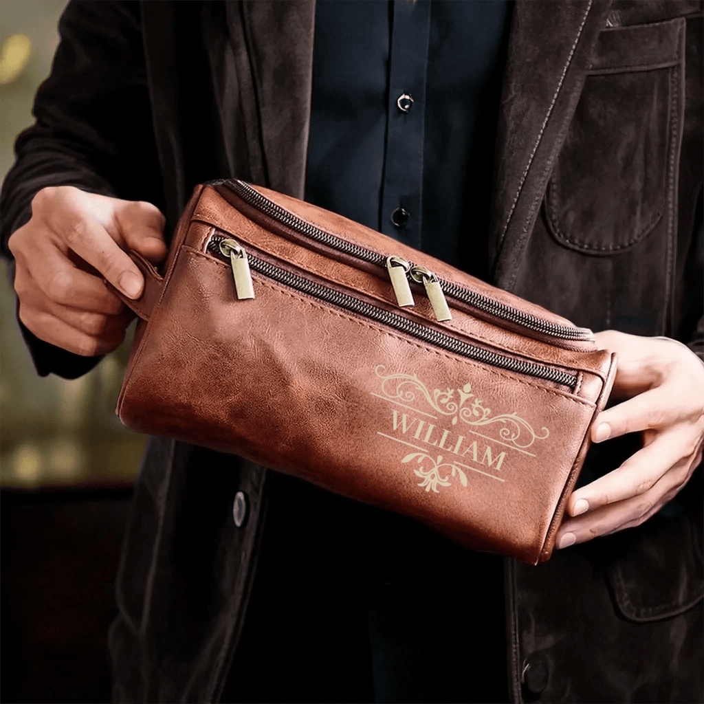 leather toiletry bag personalized groomsmen gift and getaways dark brown 9 8in 5 1in 5 5in 25cm 13cm 14cm alternate image