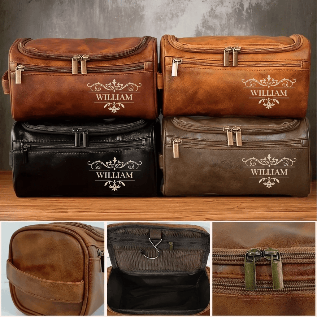 leather toiletry bag personalized groomsmen gift and getaways light brown 9 8in 5 1in 5 5in 25cm 13cm 14cm product image