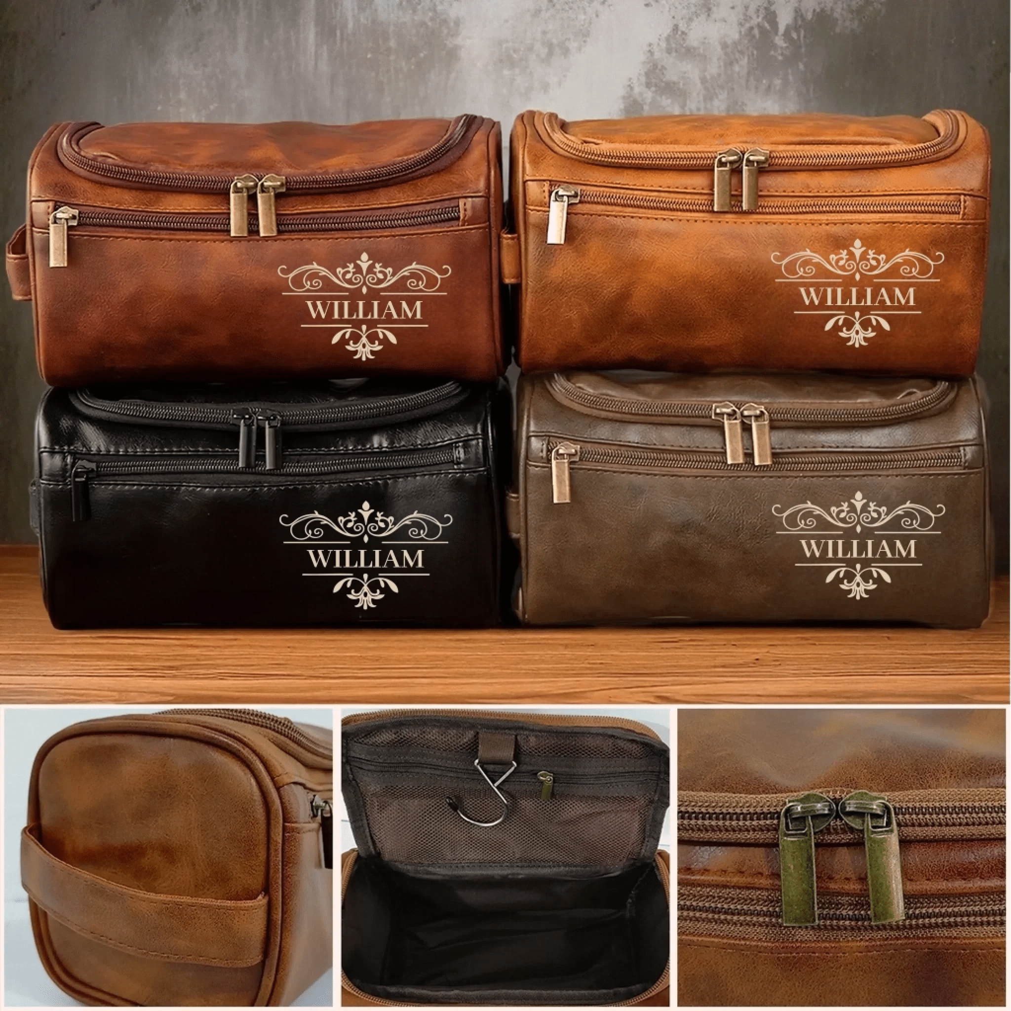 leather toiletry bag personalized groomsmen gift and getaways light brown 9 8in 5 1in 5 5in 25cm 13cm 14cm product image