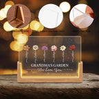 Custom 1 - 12 Names Birth Flower Night Light - Rectangular Acrylic LED (Wooden Base) Mom Grandma Gift 1070487 - DiyGiftly