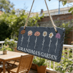 Slate garden sign with personalized birth flower rustic outdoor floral marker mothers day gift for grandparents